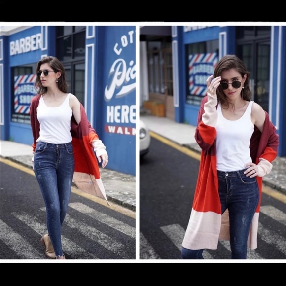 Boho Color Block Oversized Pullover Cardigan RED - Picture 5 of 5